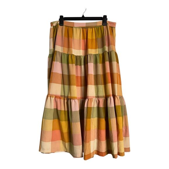 Petal and Pup Skirt Women's Size 12 Multicolor Plaid Tiered Midi Retro Boho